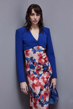 Patrizia Pepe Cropped Jacket In Sablè Crepe Fabric Světle Blankyt | 316078-FNI
