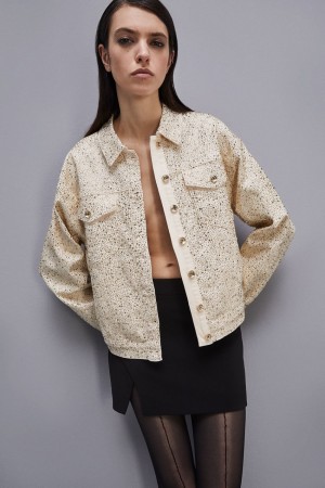 Patrizia Pepe Denim And Rhinestone Jacket Bílé | 350612-XEQ