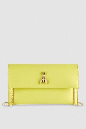 Patrizia Pepe Fly Leather Clutch Bag With Chain Žluté | 972436-YKD