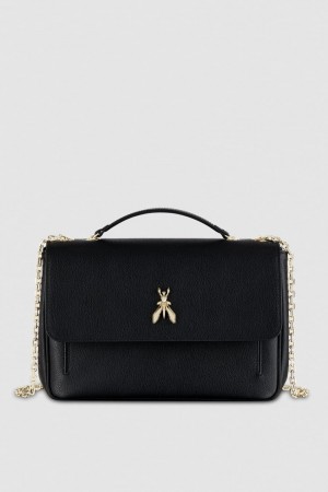 Patrizia Pepe Fly Leather Shoulder Bag With Chain Černé | 687341-YKJ