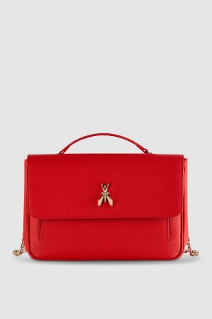 Patrizia Pepe Fly Leather Shoulder Bag With Chain Červené | 759163-TDY