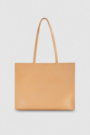 Patrizia Pepe Hammered Leather Shopping Bag Béžový | 301649-MDG