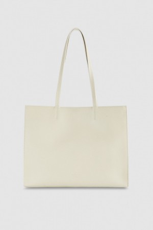 Patrizia Pepe Hammered Leather Shopping Bag Béžový | 156078-HDE