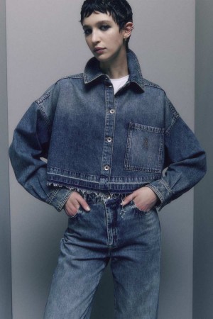 Patrizia Pepe Long-sleeved Shirt In Jeans Blue Světle Blankyt | 128509-QIR