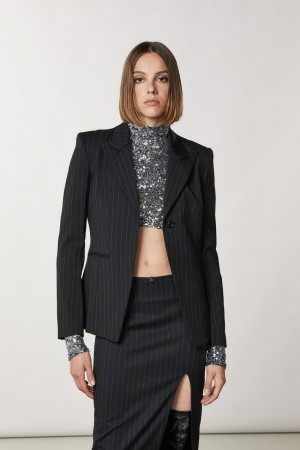 Patrizia Pepe One-button Flannel Jacket Černé | 371852-HYN